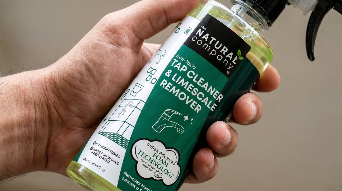 The Natural Company Tap Cleaner safe on granite and marble bathroom surfaces